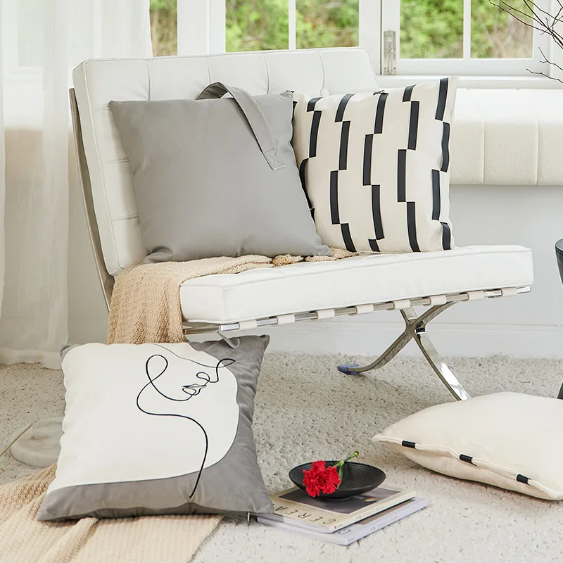 

Nordic Light Luxury PU Leather Pillow Woven Stitching Cushion Ins Style Sofa Bedroom Bedside Cushion Pillow Cover