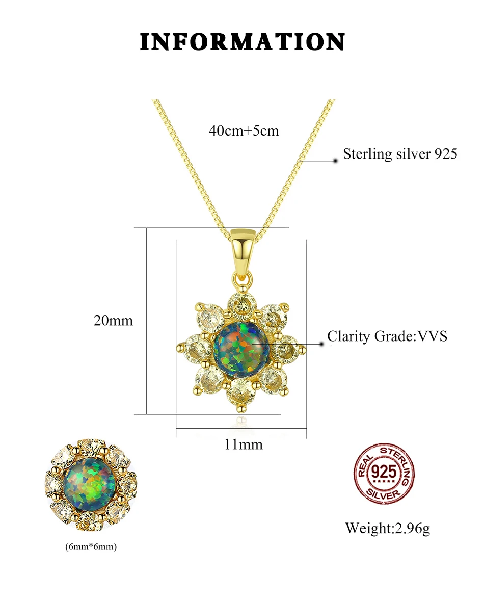 Collana con pendente in argento sterling con fiore sole, opale verde blu, per donna, zirconi di alta qualità, Natale_voghion.com
