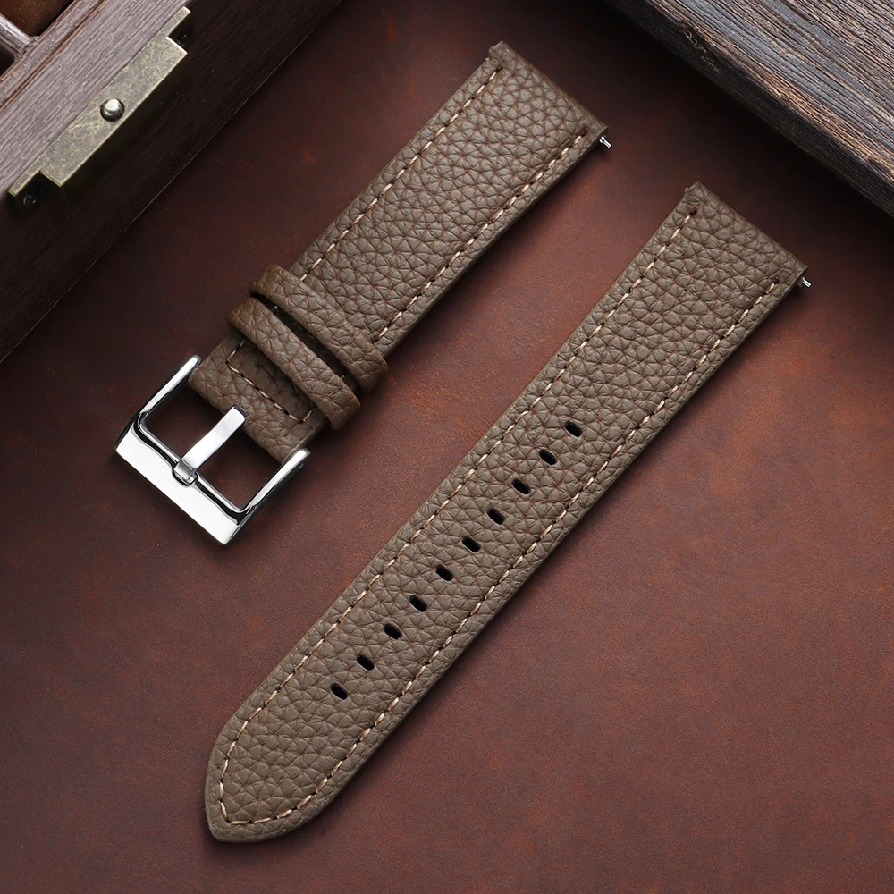 Lychee Pattern Soft Leather Watch Strap - Waterproof Bracelet