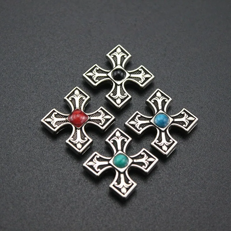 Description Picture 2 of item22mm Turquoise Cross Leather Decorative Buckle Conchos Button Leather Craft Goods Screw Back DIY Leathercraft Accessories