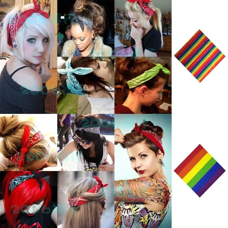 

Rainbow Stripes Print Square Scarf Headband Bandana Gay for Parade Wristband Nec