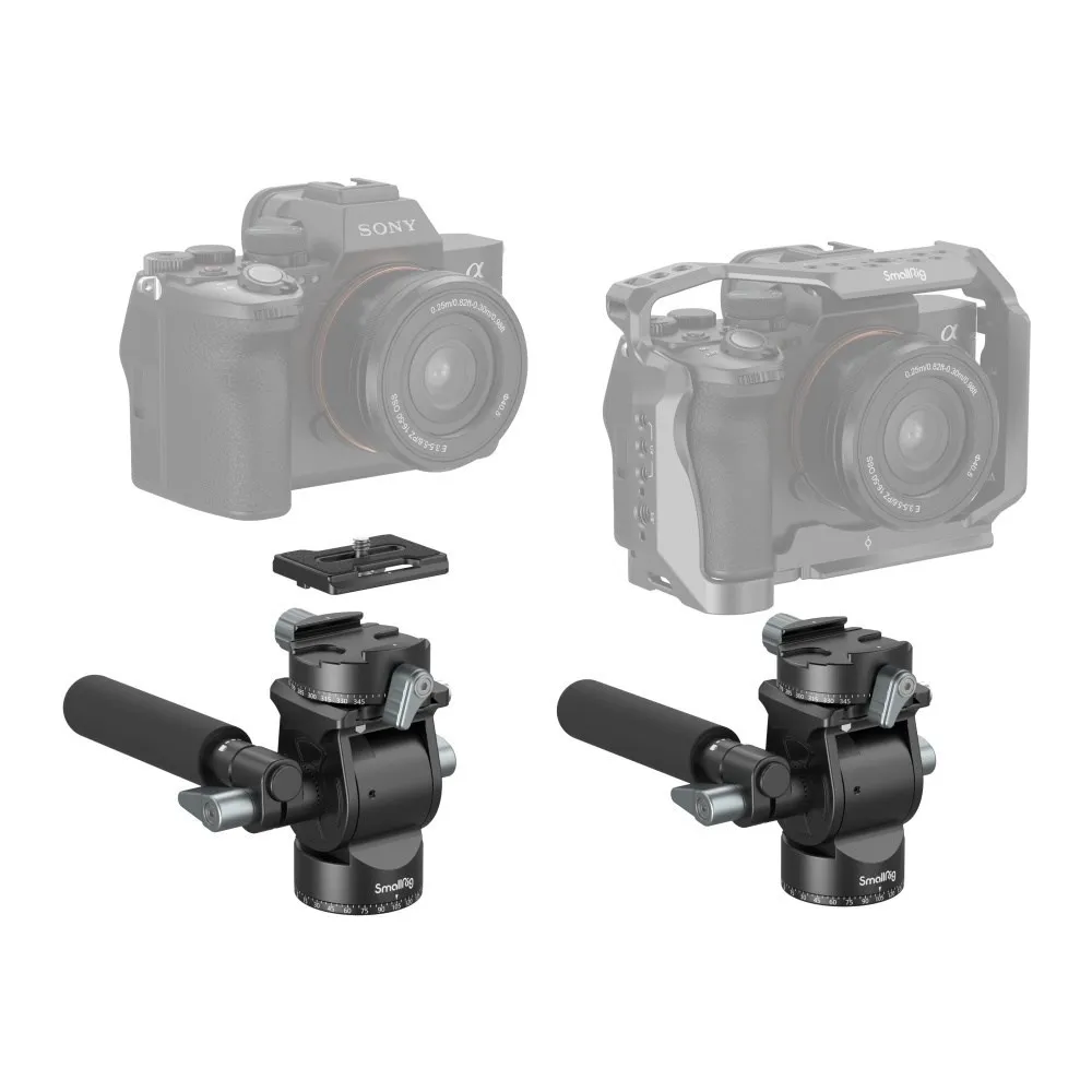 SmallRig Lightweight Fluid Video Head 360&deg; Swivel Removable Telescopic Handle Adjustable Lightweight Portable 3457 3259 camera fluid head