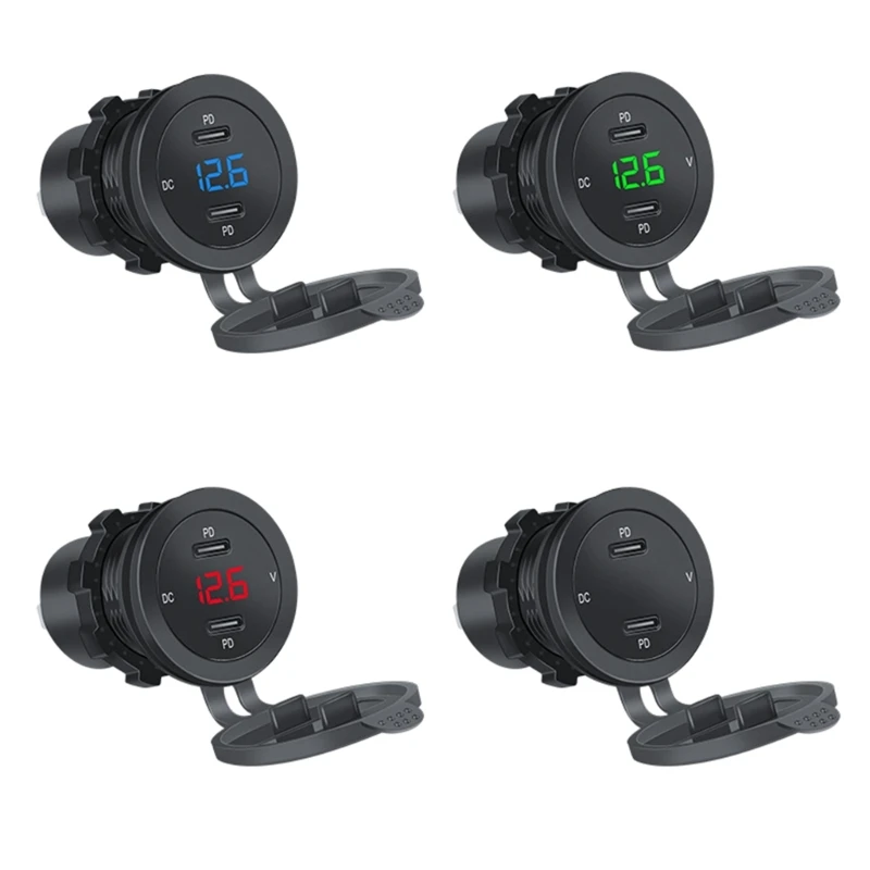 

12-24V 3A Twin Type-C PD40W QC3.0 Car Boats Fast Charge Socket LED Power Outlet F19A