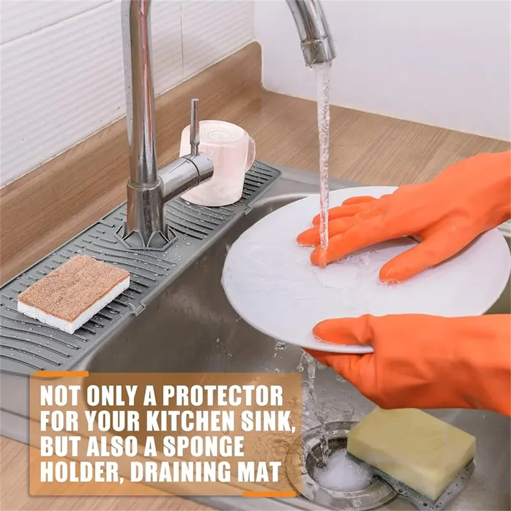 1pc Silicone Faucet Splash Mat Waterproof And Mat Sponge Storage Plate Draining And Organization Plate For Kitchen Bathroom kitchen faucet pad