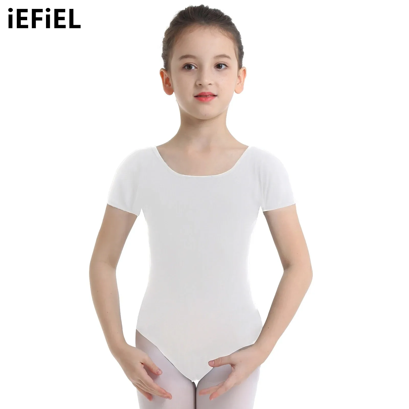 

Детское хлопковое балетное танцевальное трико с короткими рукавами для девочек, однотонная эластичная одежда для спортзала и танцев