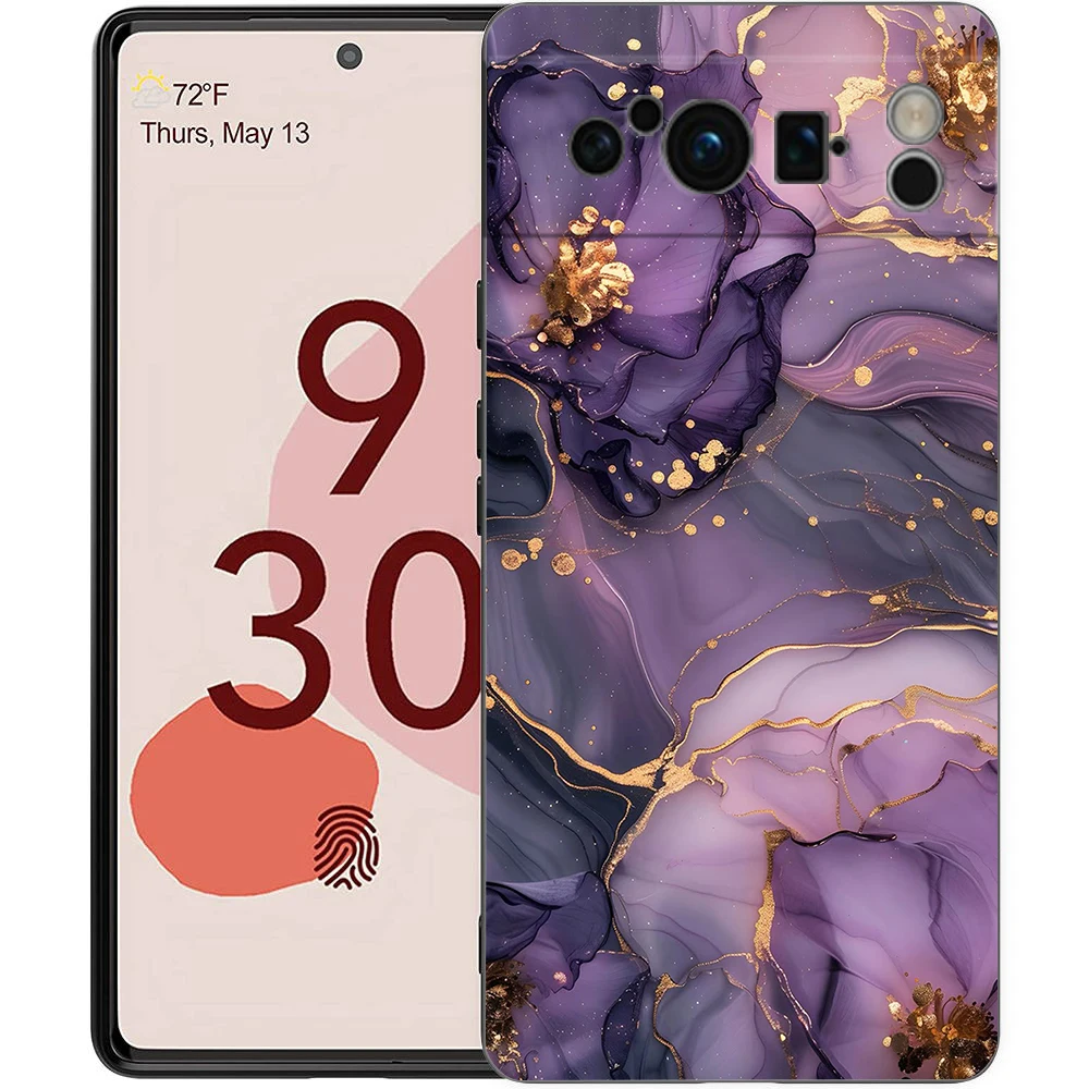 Elegant Flower Marble Design Shockproof Phone Case - Soft TPU Black Cover