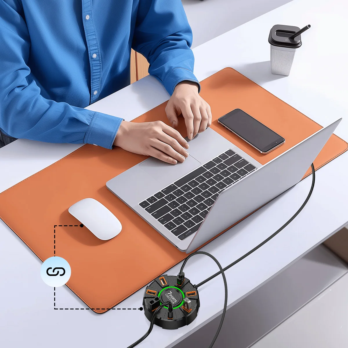 Seven Port USB Hub Docking Station with Ambient Light