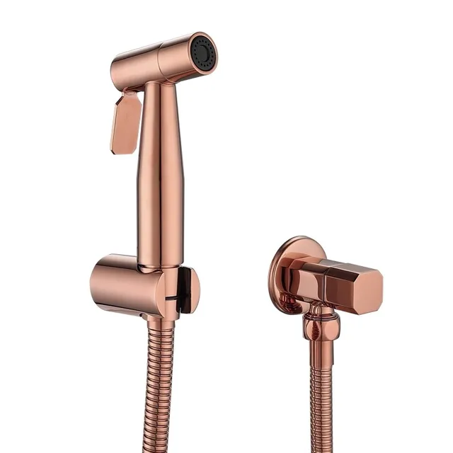 ก๊อกน้ำชำระแบบแปรงทองเหลืองสีโรสโกลด์ ชุดหัวฉีดชำระแบบมือถือ หัวฝักบัว 1