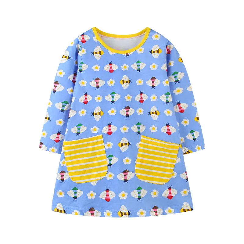 

Jumping Meters Children's Girls Dresses Fuchsia Cotton Long Sleeve Princess Toddler Kids Frocks Hot Selling Costume Dress