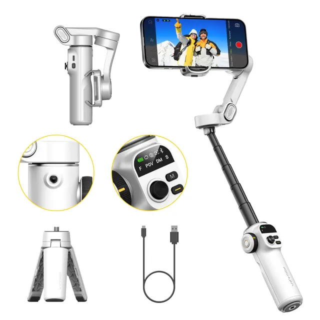 AOCHUAN Smart X2 Handheld Gimbal 3 Axis Stabilizer Built-in 20cm Extension Rod LED Display Phone Holder For iPhone Smartphone