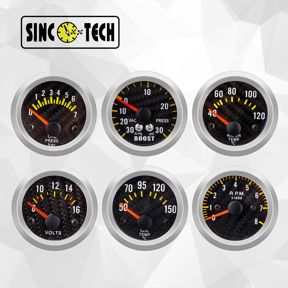 52mm Sincotech 605 Series Carbon Panel Boost Gauge Oil Pressure Water