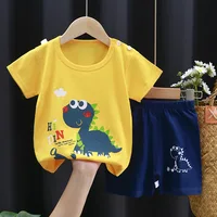 Vêtements imprimés de dessins animés, vêtements de maison en pur coton, costumes 2 pièces pour tout-petits, mode, survêtements mignons et décontractés, T-shirt + short contrasté 2