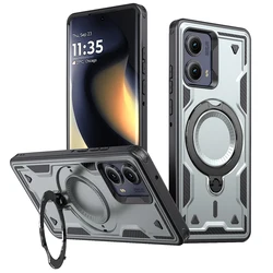 ELVEV Magnetic Dropproof Phone Case with Rotatable Ring Stand - Motorola Edge (2024) (Grey)