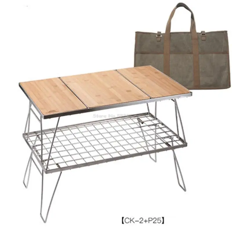 

Складной стол для кемпинга на открытом воздухе, самостоятельное вождение, простая посуда из нержавеющей стали и бамбука, барбекю, плита, стол для детской комнаты + P25, телефон + P25