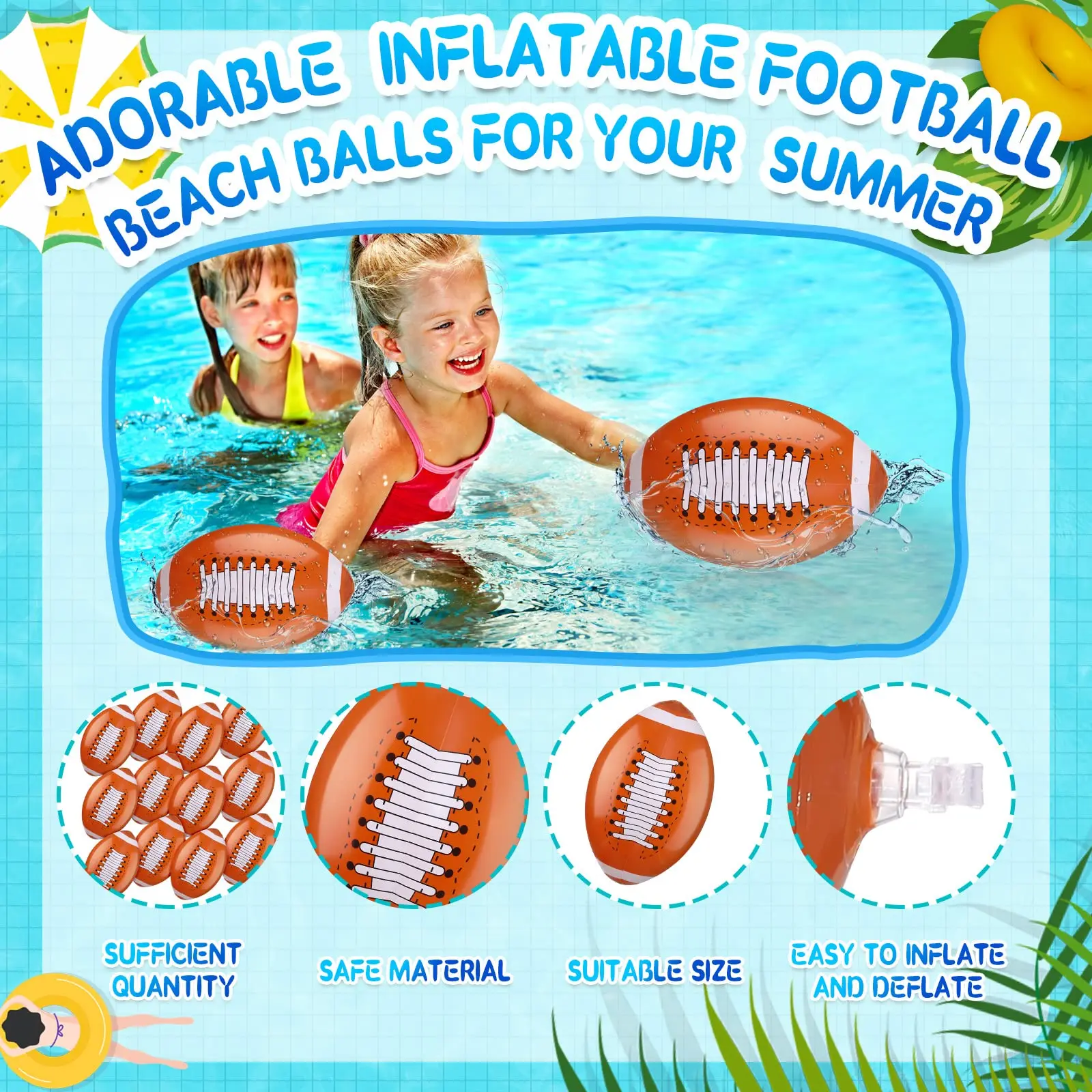 Inflatable Football for Kid,16"Blow Up Football Party Supplie Beach Ball,Summer Pool Toy Beach Water Game Beach Football Decor 3