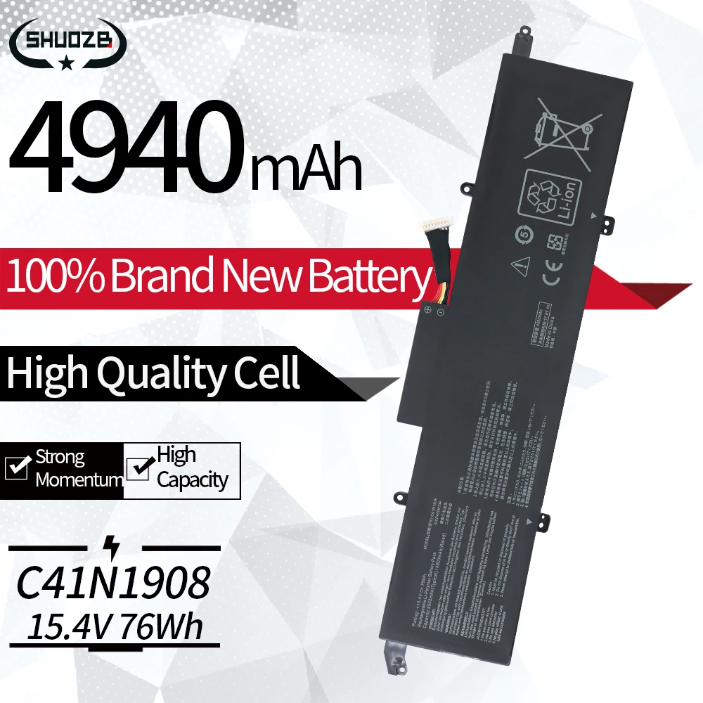 Nova Bateria do Portátil para Asus Zephyrus G14 Ga401 C41n1908 Ga401ii Ga401iv Ga401iu Ga401ii-r55ta8g Ga401qm-k2023t 15.4v 76wh Shuozb
