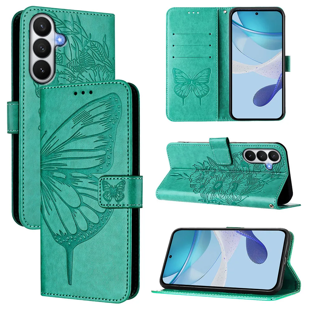 Butterfly Pattern Wallet Flip Case with Card Slots and Back Cover