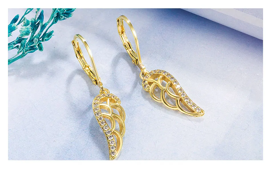Zdadan 925 Sterling Silber 18 Karat Gold Feder Tropfen Ohrringe für Frauen Hochzeits schmuck – Detail 5