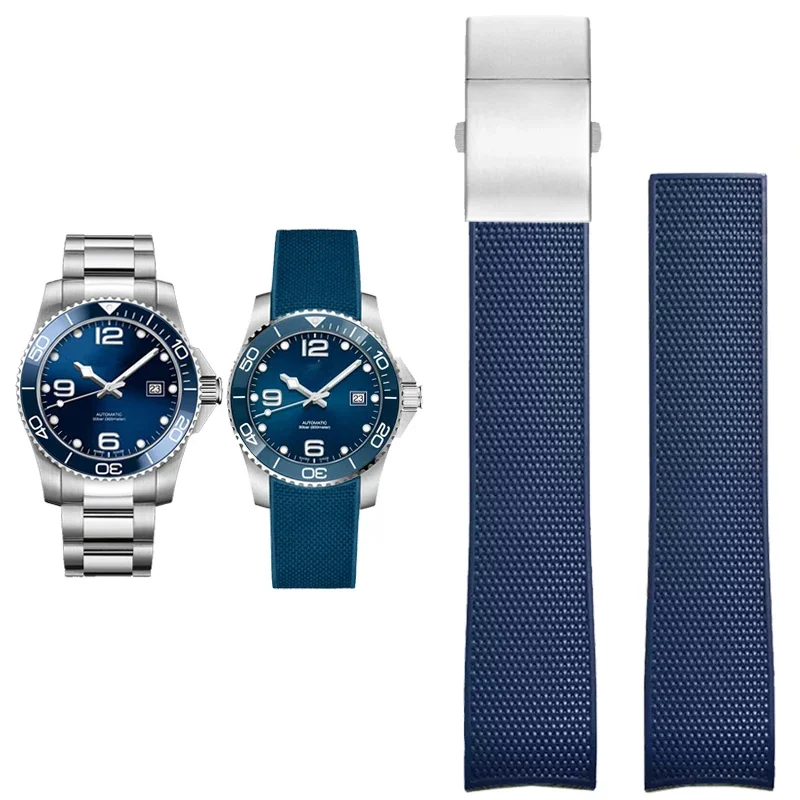 Cinturino Per Orologio In Silicone In Gomma Morbida Cinturino Blu Nero Per Longines Master Conquest Hydroconquest L3 Series Watch Bracciale 21Mm