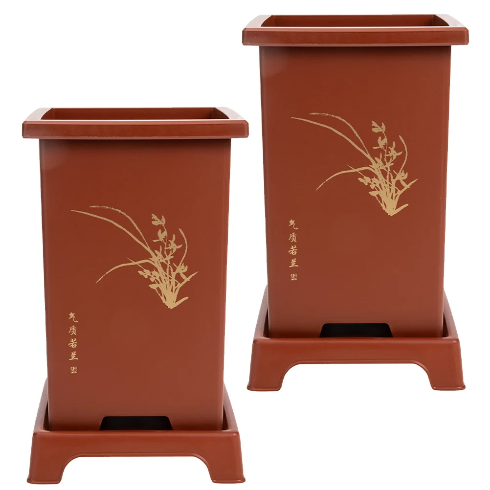 

2 Sets Orchid Pot Plants Flower Planters Indoor Creative Holder Spring Outdoor Decor Resin Breathable Pots