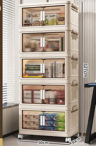 Large Capacity Organizer Cabinet Double Door Open Storage Box with Lid Wheels Stackable Foldable Snacks Sorting Wardrobe Bins - Image 10