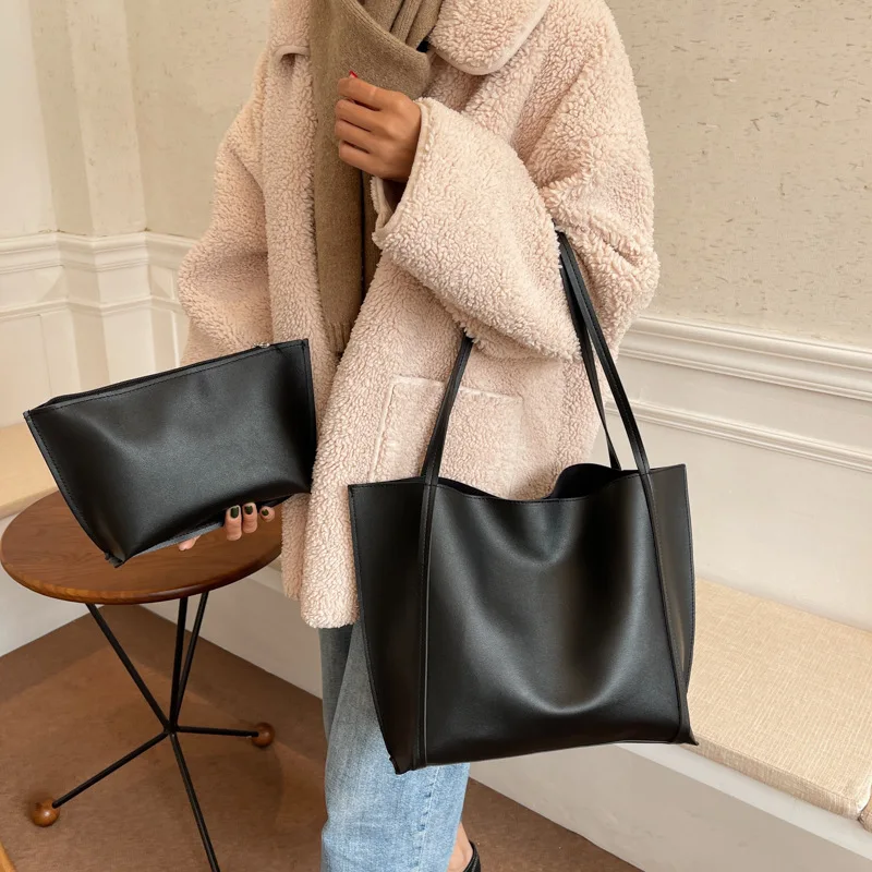 Damen-Tragetasche, modische Unterarmtasche, große Kapazität, weiche PU-Leder-Umhängetasche, Retro-Crossbody-Tasche, lässige tragbare Bucket Bag – Detail 9