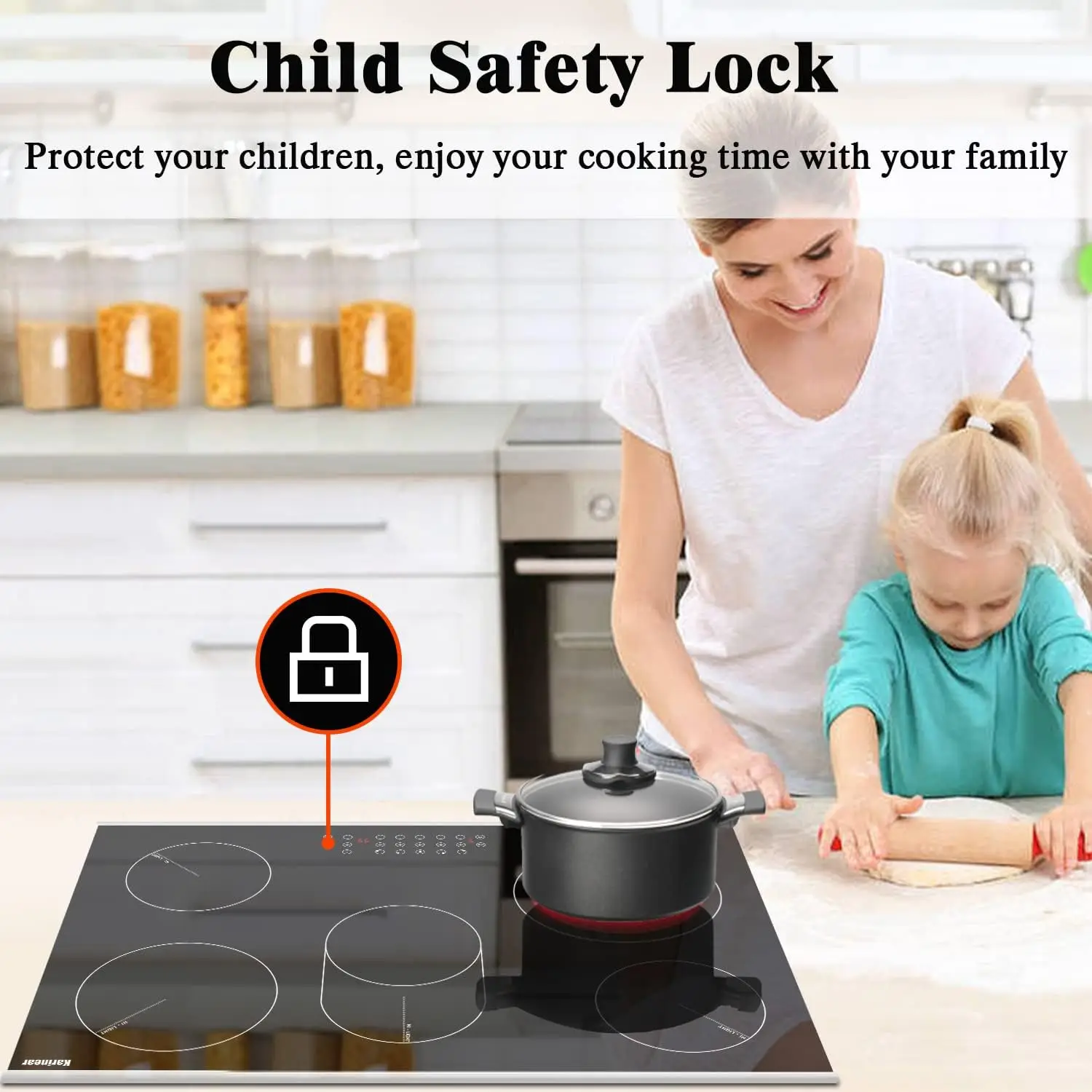 30Inch Electric Cooktop 5Burners Electric Stove Ceramic Cooktop Drop-in Electric Radiant Cooktop with Front and Back Metal Frame 3