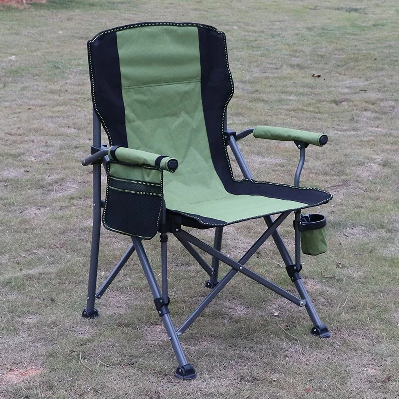 Outdoor Iarge Fishing Chair Aluminum Folding Camping Chair Portable Large Size High Back Chair With Arm Rest Cup Holder