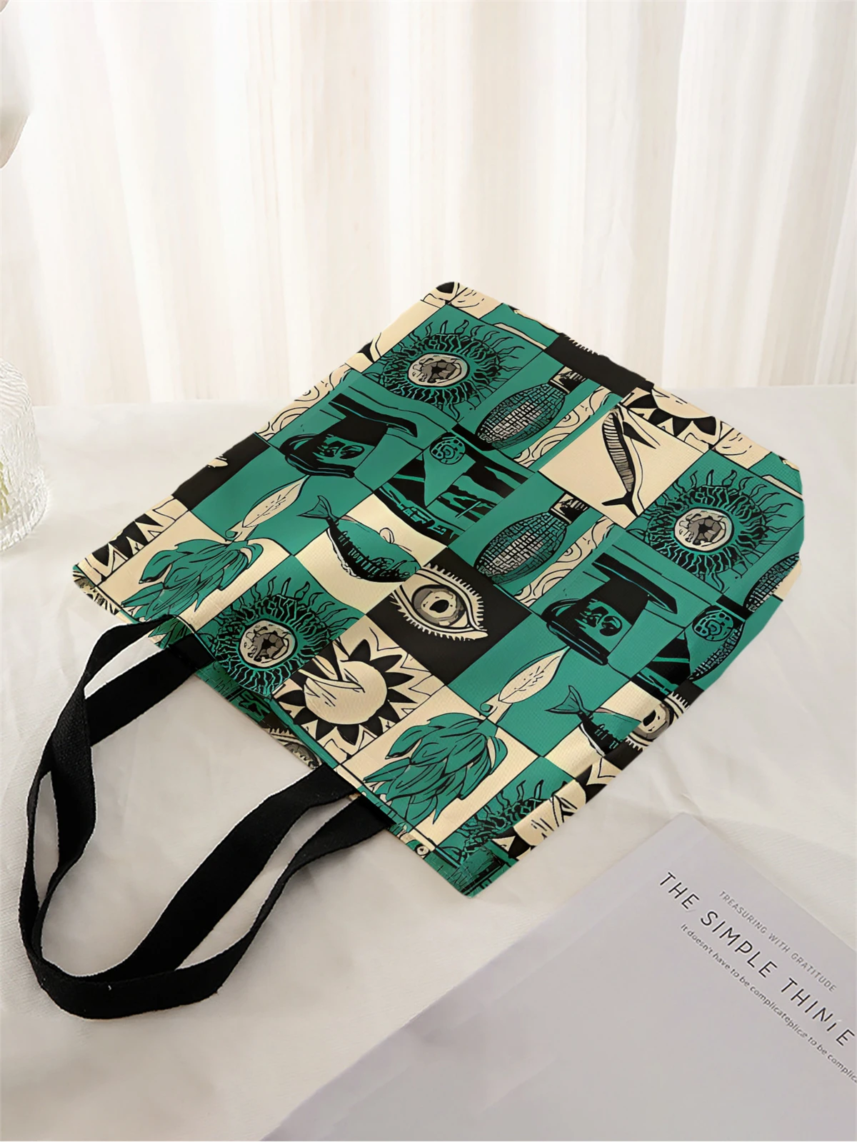 1pc,puzzle style handbag, reusable fashionable handbag, multifunctional handbag, printed canvas shopping bag