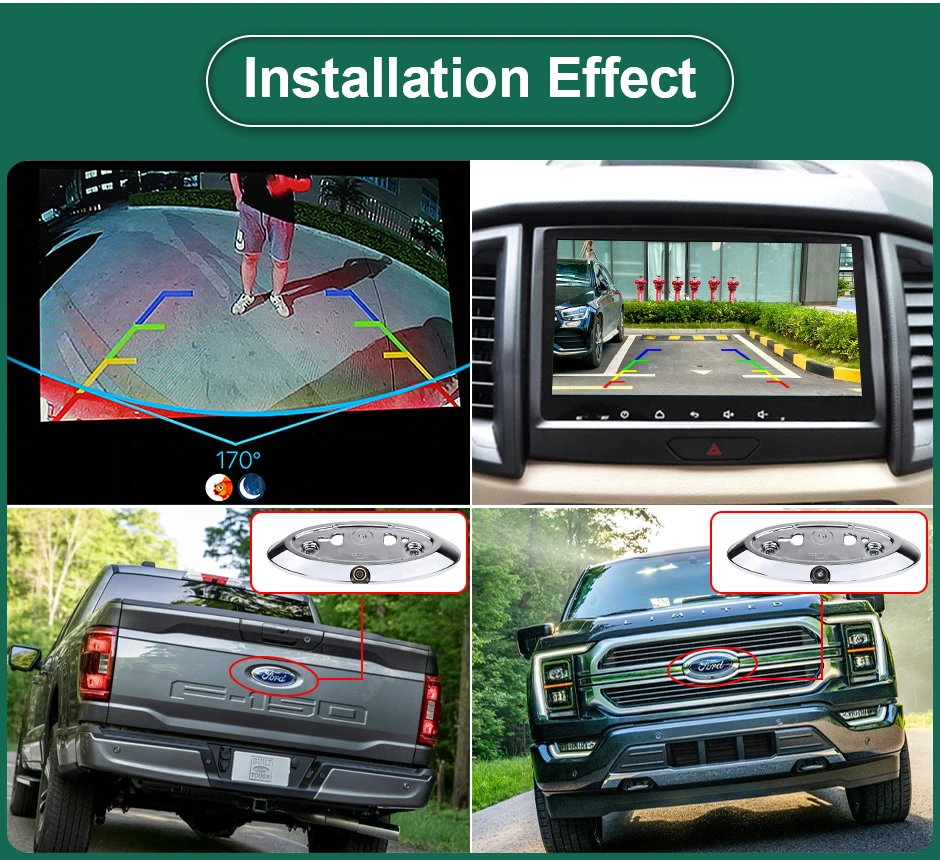 CCD AHD 자동차 배지 로고 후면 보기 리버스 백업 카메라, 포드 레인저 T6 T7 T8 XLT 엣지 F-150 F-250 F-350 익스플로러용, 1080P 170 °