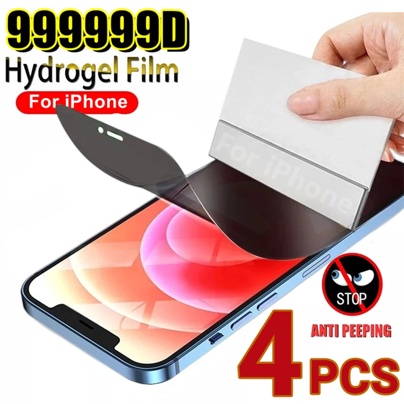 4Pcs Anti Spy Privacy Soft Hydrogel Film For iPhone 13 12 11 14 Pro Max