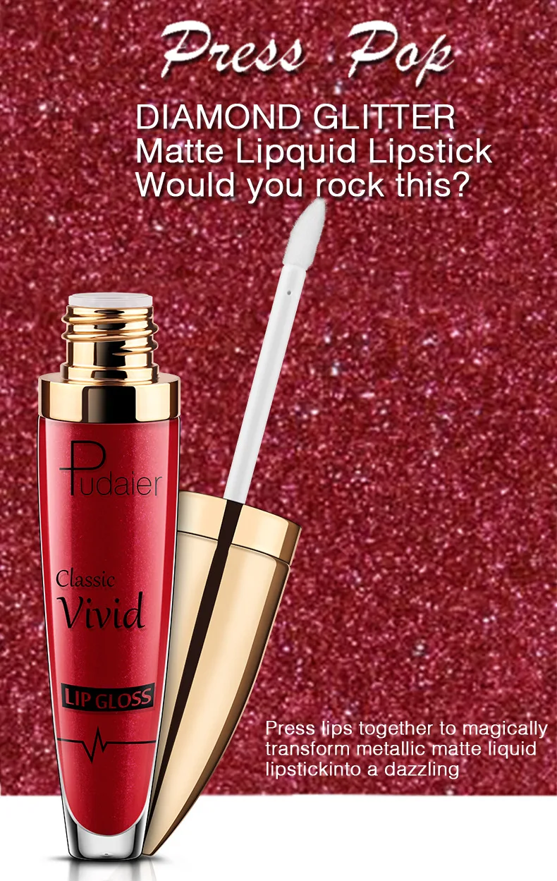 Description Picture 2 of itemWaterproof Diamond Glitter Lip Gloss Shimmer Pearl Colour Lip Gloss 18 Colors Matte Glitter Liquid Lipstick Diamond Sexy Make Up