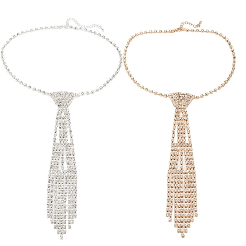 

Elegant Tie Necklace with Rhinestones for Most Occasion Uniform Wedding Tie