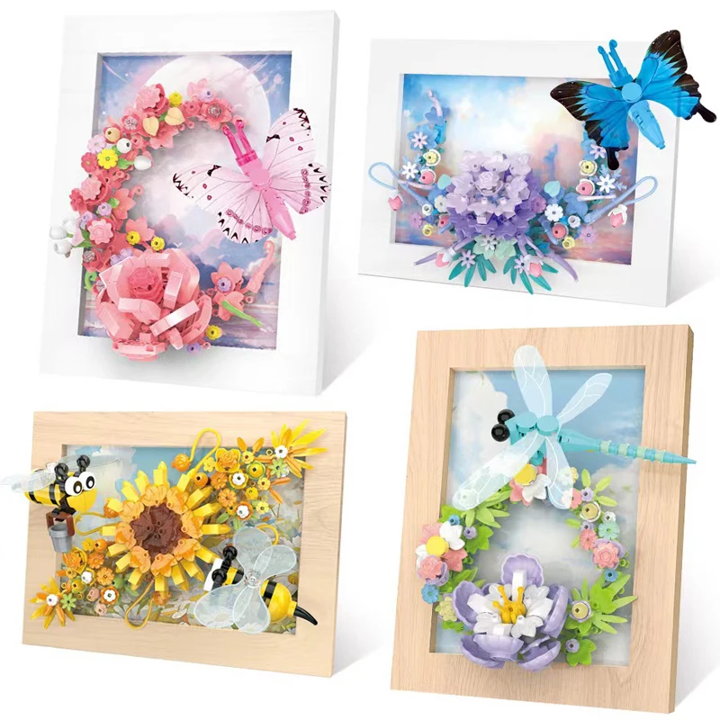 

Детский конструктор с изображением цветов и насекомых, 4 вида