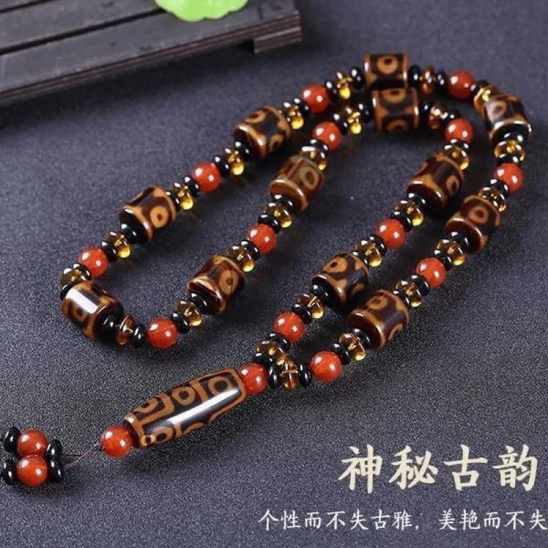 

Натуральное тибетское ожерелье с девятью глазами из агата, браслет с молитвенными бусинами