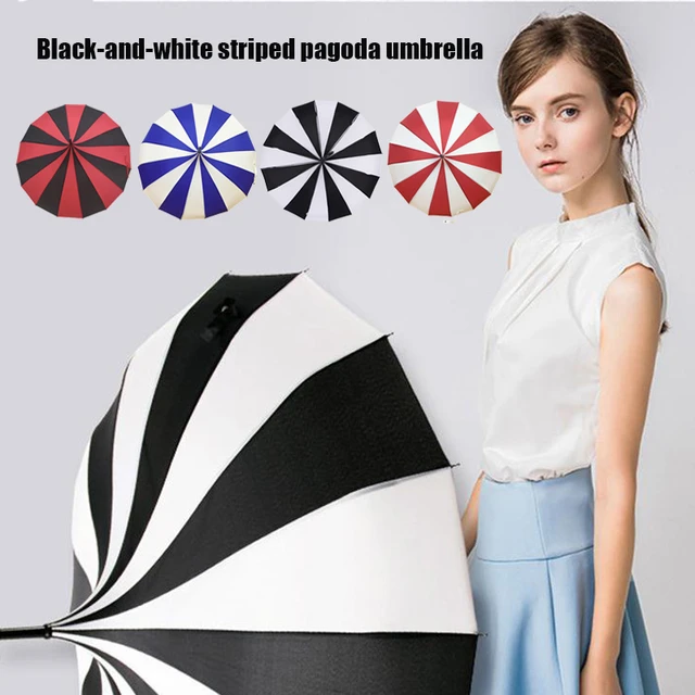 16k Black and White Retro Pagoda Umbrella Classical Striped Parasol  Umbrella Sun Rain UV Large Umbrella with Hook Handle - AliExpress