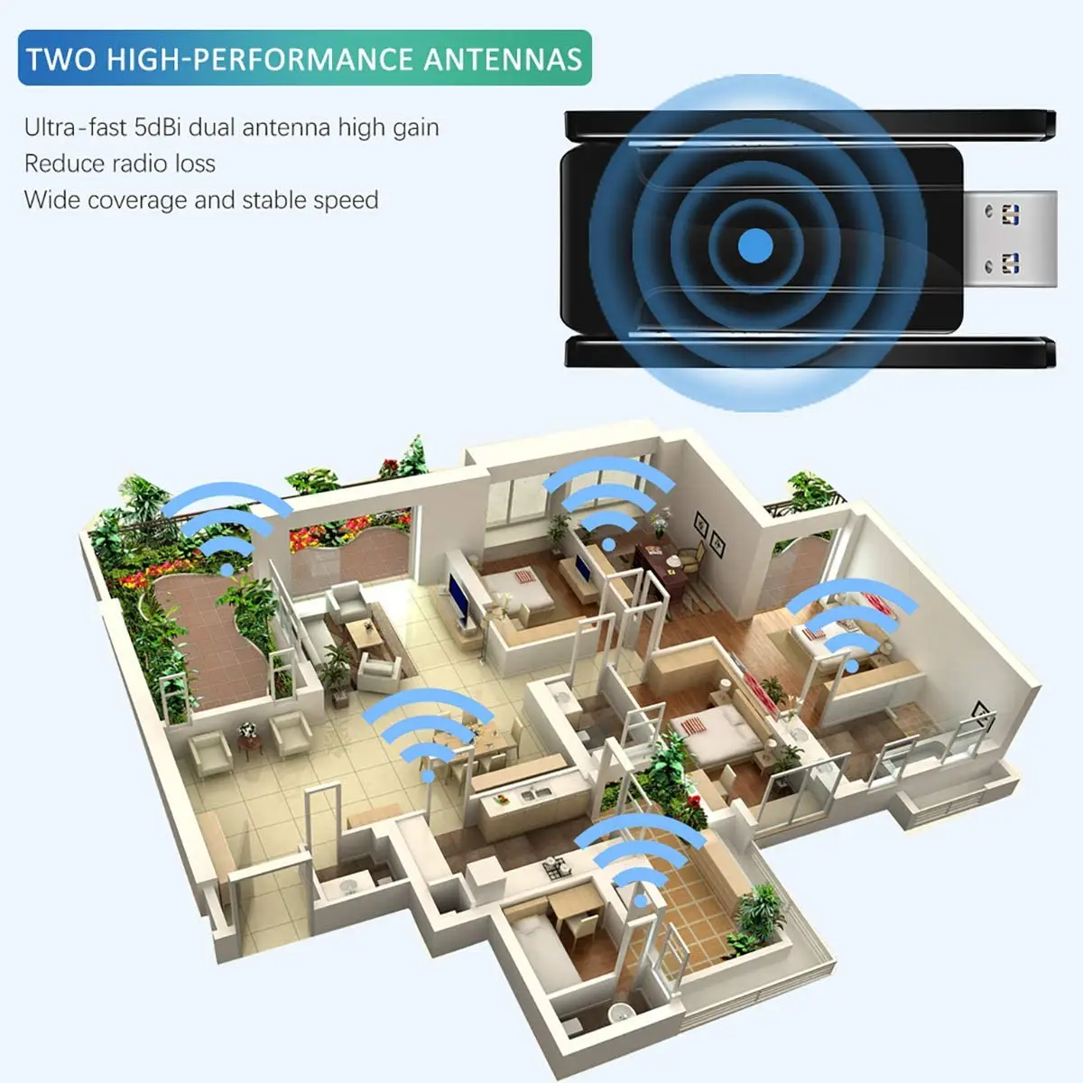 JCKEL 1300Mbps 수용체 WIFI 접합기 PC USB3.0 를위한 무선 USB 네트워크 카드 이중 Band2.4G 5G Wi Fi 적응 수신기