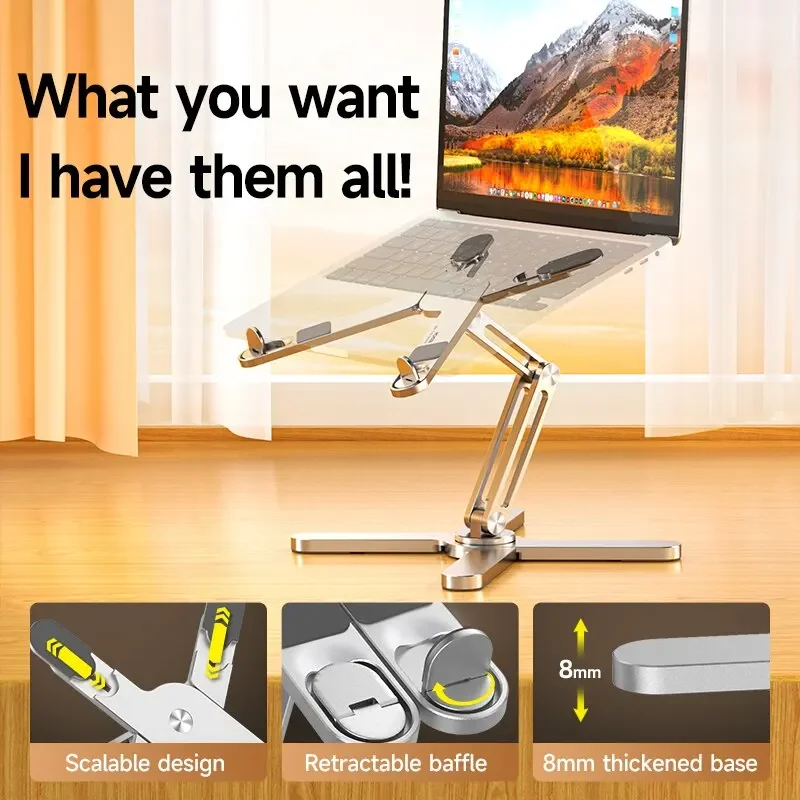 Portable Aluminum Alloy Tablet Bracket Foldable Telescopic Laptop Desktop Stand 360&deg; Rotation Lifting Notebook Table Holder