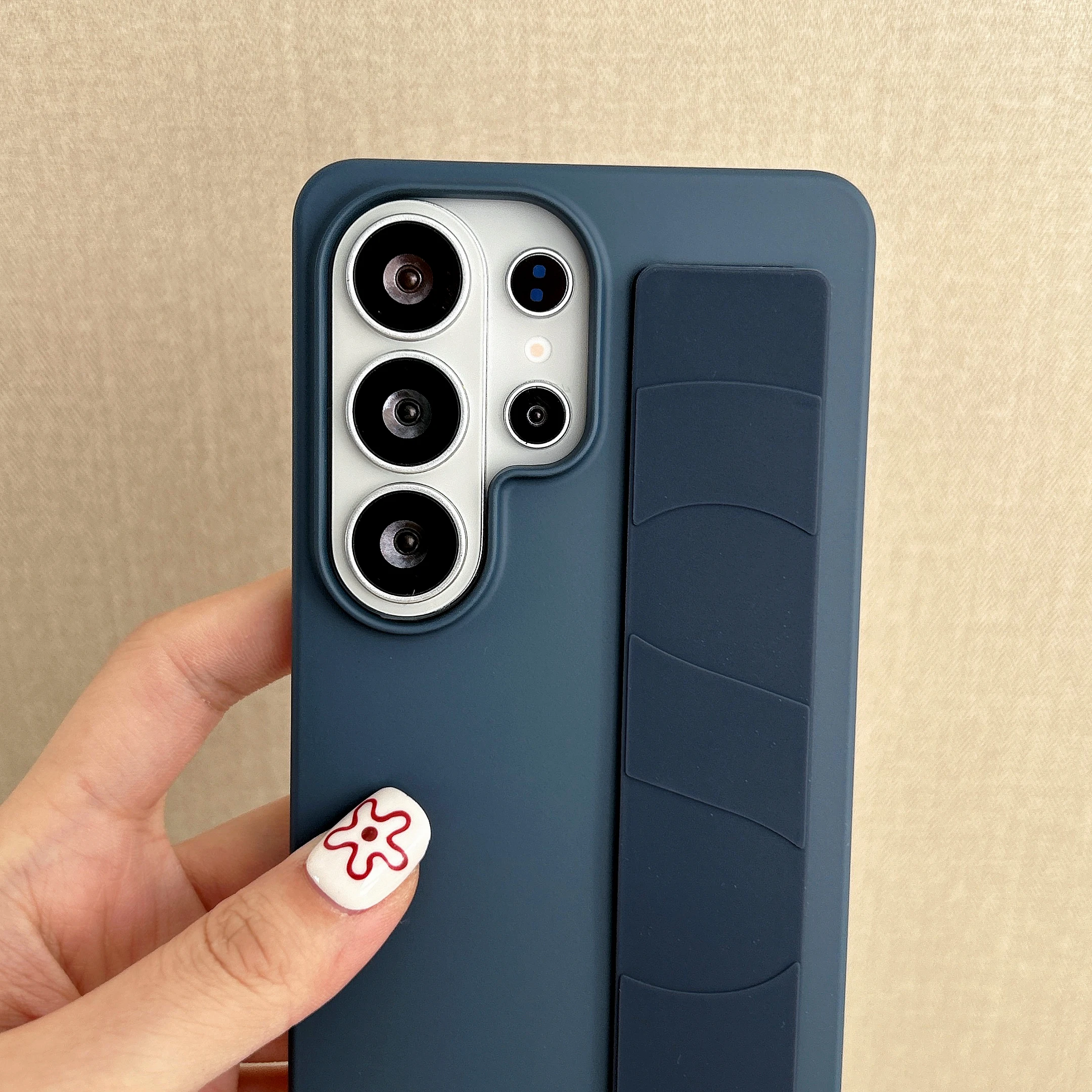 Luxury Silicone Elastic Wrist Strap Shockproof Phone Case with Matte Hard PC Back Cover
