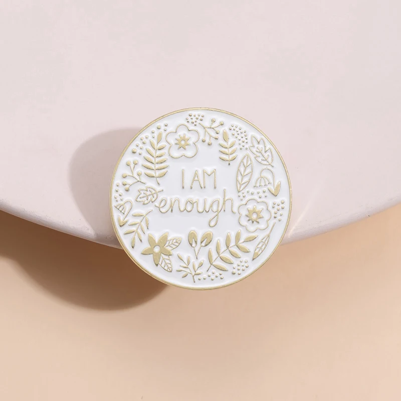 Brosche „I Am Enough Mental Health Awareness“, Emaille-Anstecknadel, wunderschönes Blumenabzeichen, dekorativer Rucksack, Revers, Accessoire, Schmuck, Geschenk – Detail 5