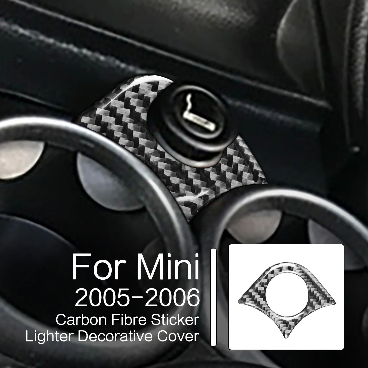 

For Mini Cooper S One Hatch R50 R53 2005 2006 Carbon Fiber Sticker Cigarette Lighter Decoration Cover Interiors Car Accessories