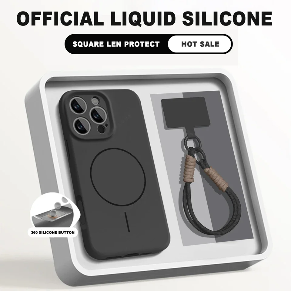Magnetic Silicone Phone Case with Wrist Strap and Lanyard