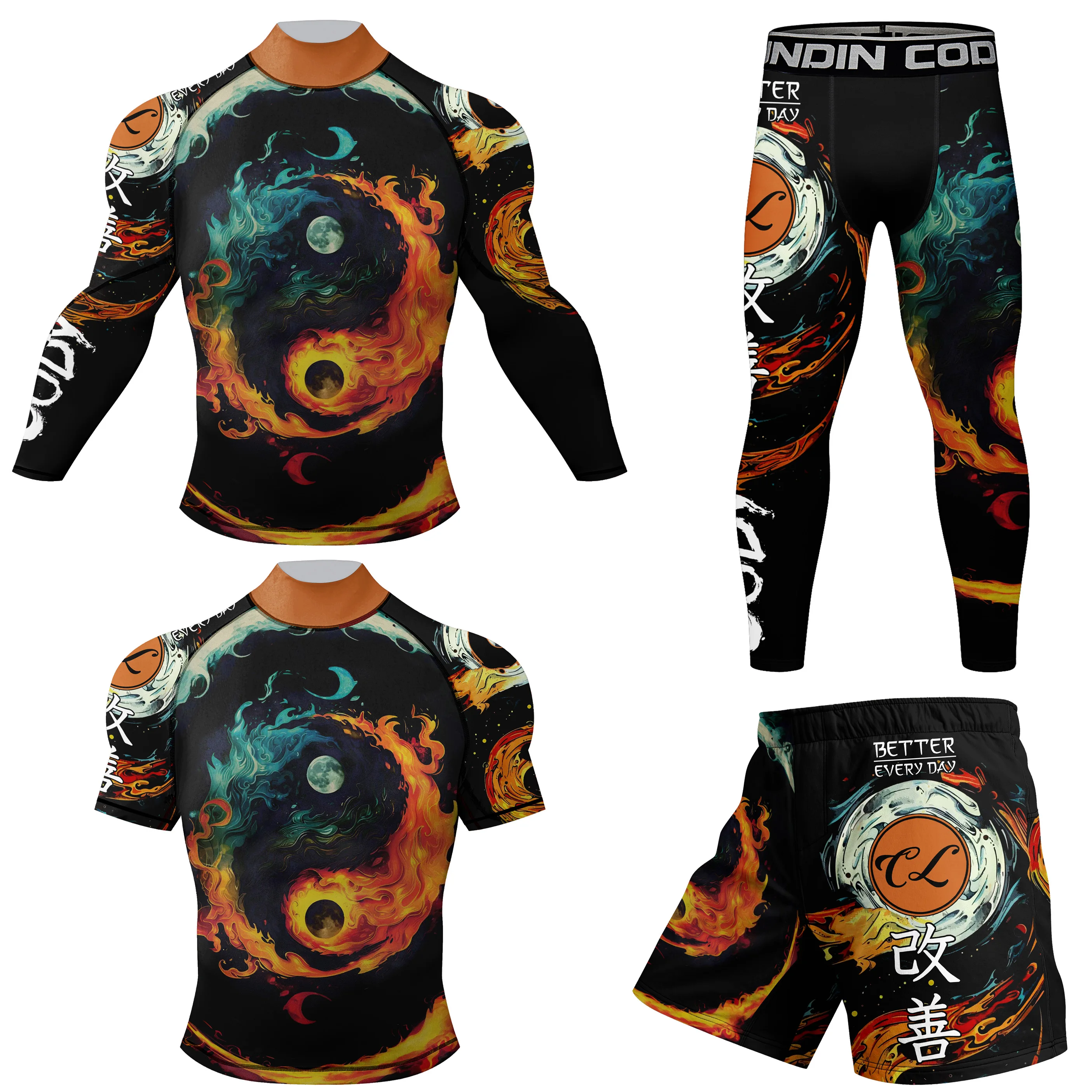 Hot Mock Neck Martial Arts Wear Custom-Made MMA Rash Guard Suit High Quality Men Bjj Fitness/Grappling Rash Guard And Short Sets 2