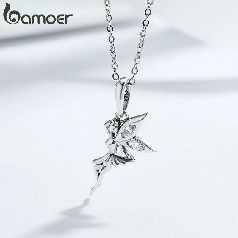 BAMOER Authentic 925 Sterling Silver Flower Fairy Dangle Pendant