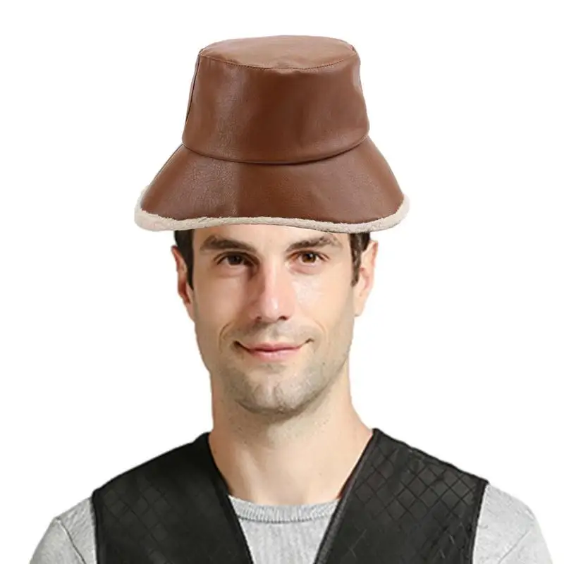 Tanio Damski kapelusz typu Bucket damski PU skóra ciepły kapelusz sklep