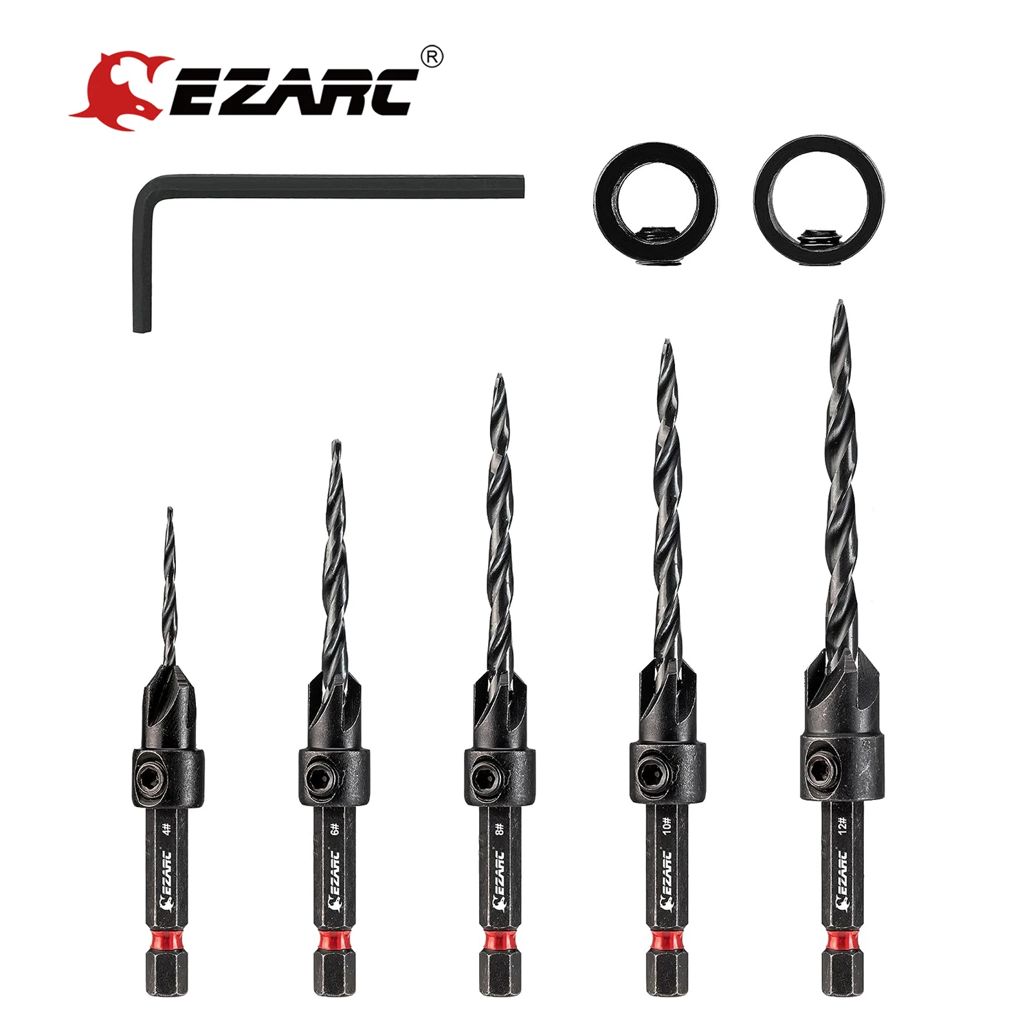 EZARC 8 5PCS Countersink Drill Bit Set Tapered Drill Bits Counter Sinker Set 1 4