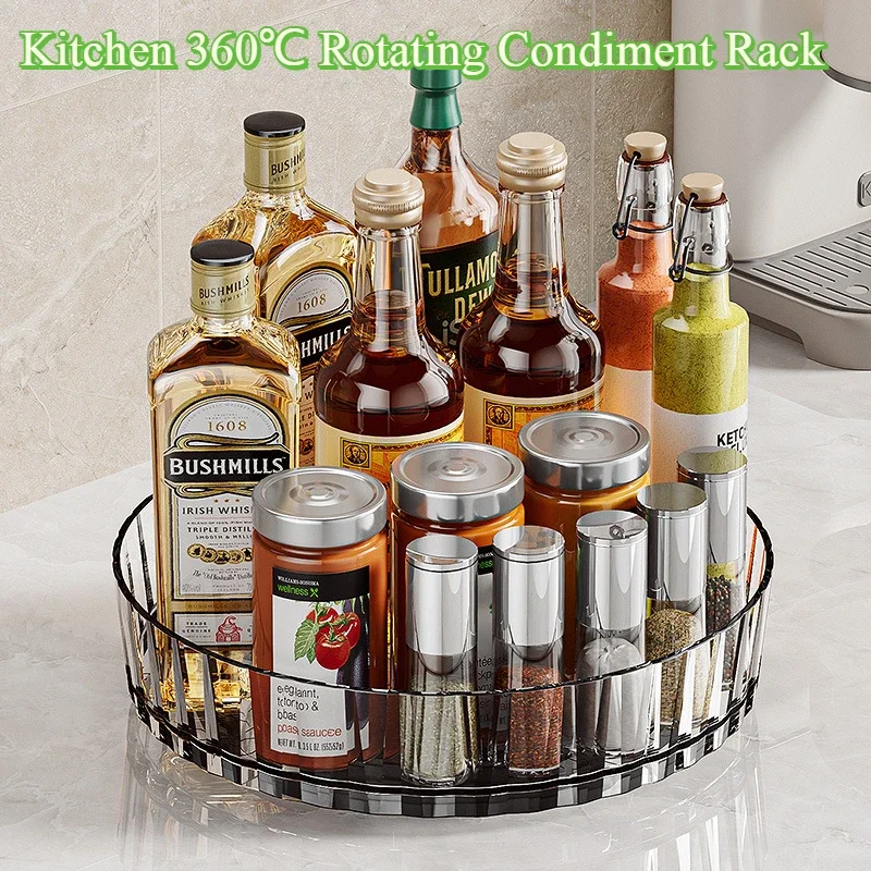 360&deg; Rotating Seasoning Storage Rack Cosmetics Snack Food Organizing Turntable Kitchen Seasoning Bottle Storage Rack Fruit Tray Spice Rack Storage Tray Rotating Storage Organizer Rotating Stand