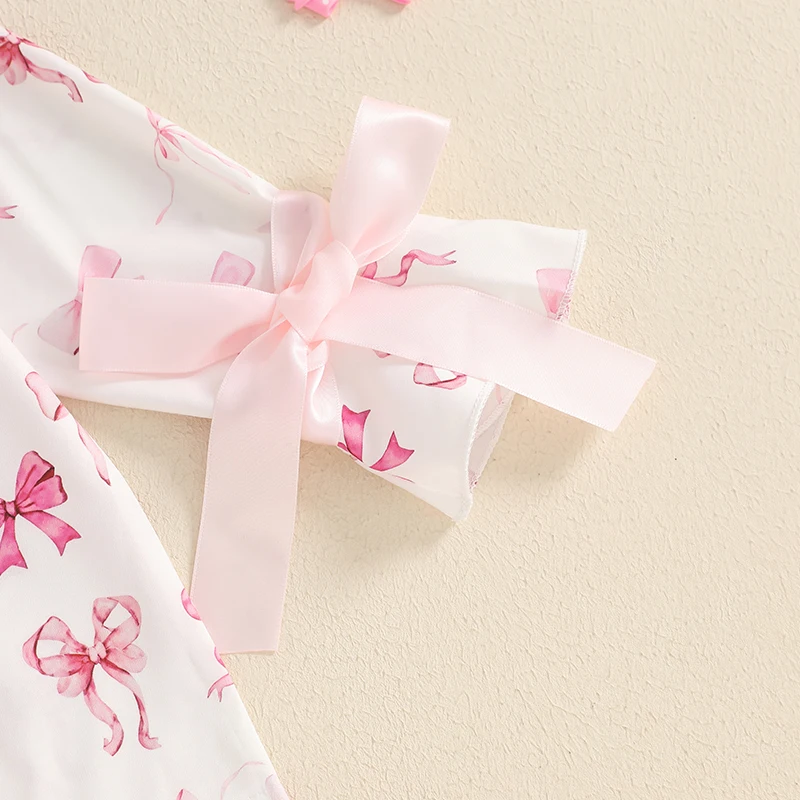 Description Picture 6 of itemSummer Toddler Baby Girl Sleepwear Casual Pajamas Set Infant Bow Print Long Sleeve Button Down Shirts Ruffled Shorts Homwear