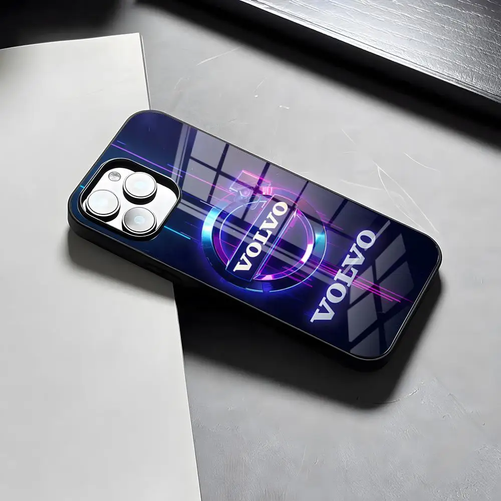 Sleek Shockproof Glass Phone Case featuring Cool V-VolvoES Logo