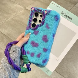 Leopard Print Plush Phone Case with Wrist Strap and Shockproof Cover - Galaxy S23 Ultra (With strap)